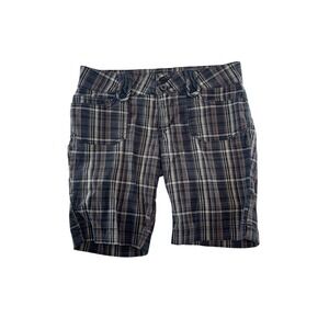 YMI Womens Plaid Bermuda Shorts Brown Black Tartan Mid Rise Stretch‎ Size 5